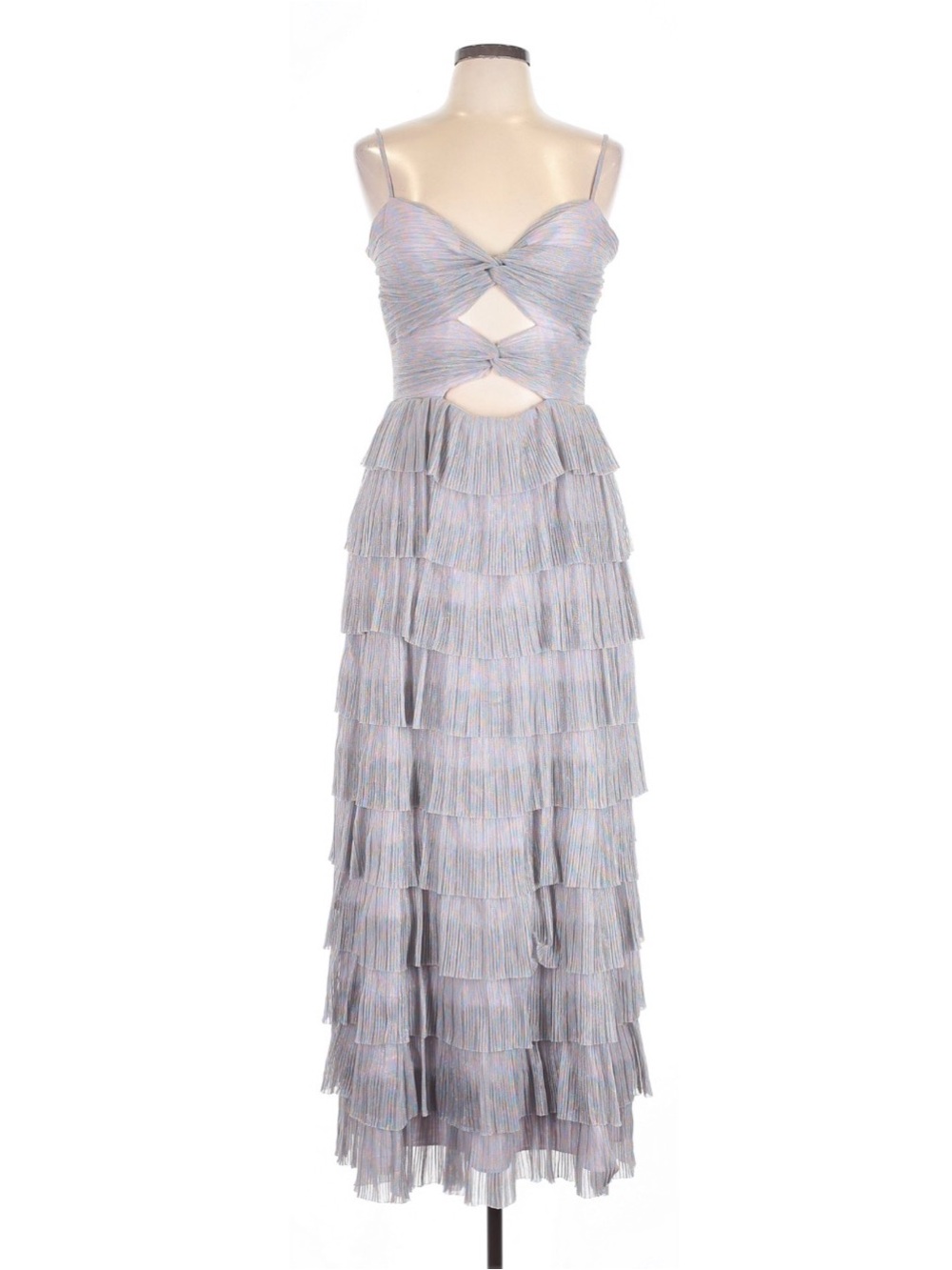 Tiered Multi Colored Metallic Maxi Dress with Cutout Detail